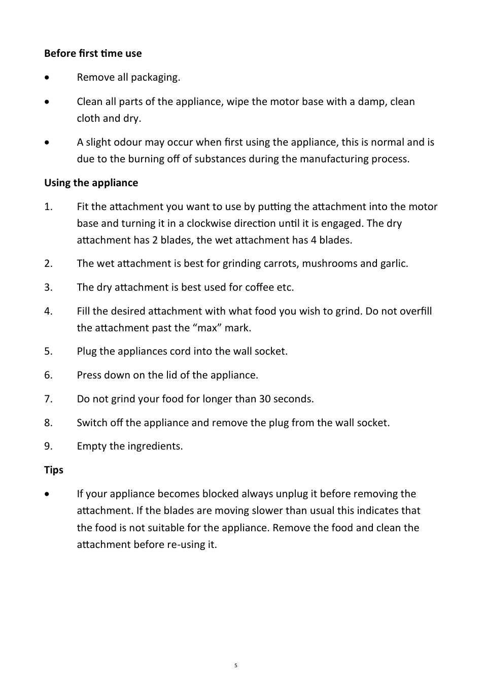 Andrew James AJ000511 Wet and Dry Grinder User Manual | Page 5 / 9