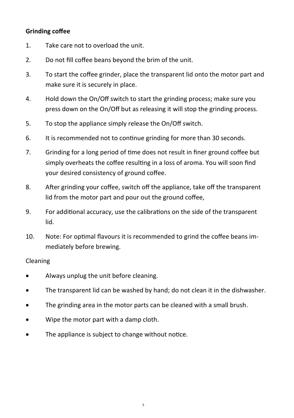 Andrew James AJ000026 Coffee Grinder User Manual | Page 5 / 8