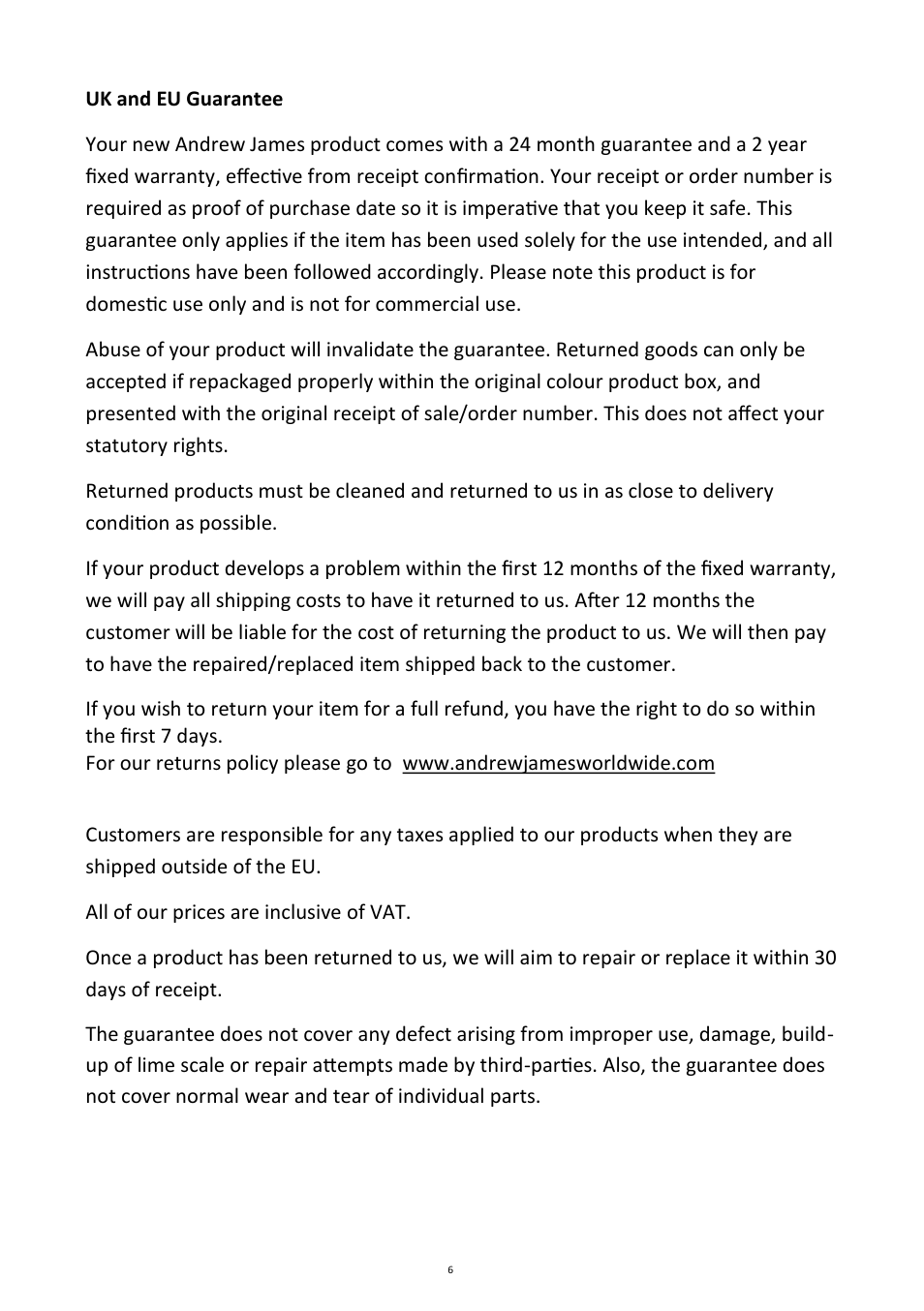 Andrew James AJ000026 Coffee Grinder User Manual | Page 6 / 8