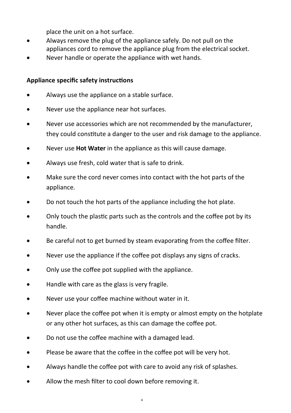 Andrew James AJ000002 1100W Automatic Filter Coffee Machine User Manual | Page 4 / 12