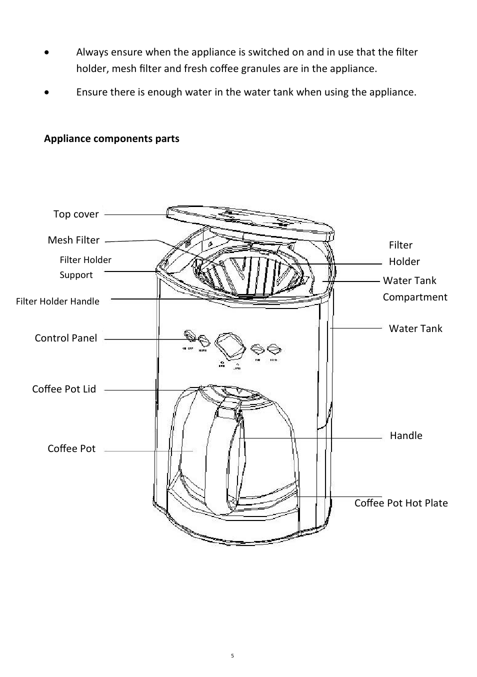 Andrew James AJ000002 1100W Automatic Filter Coffee Machine User Manual | Page 5 / 12