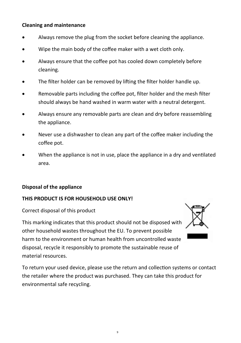 Andrew James AJ000002 1100W Automatic Filter Coffee Machine User Manual | Page 9 / 12