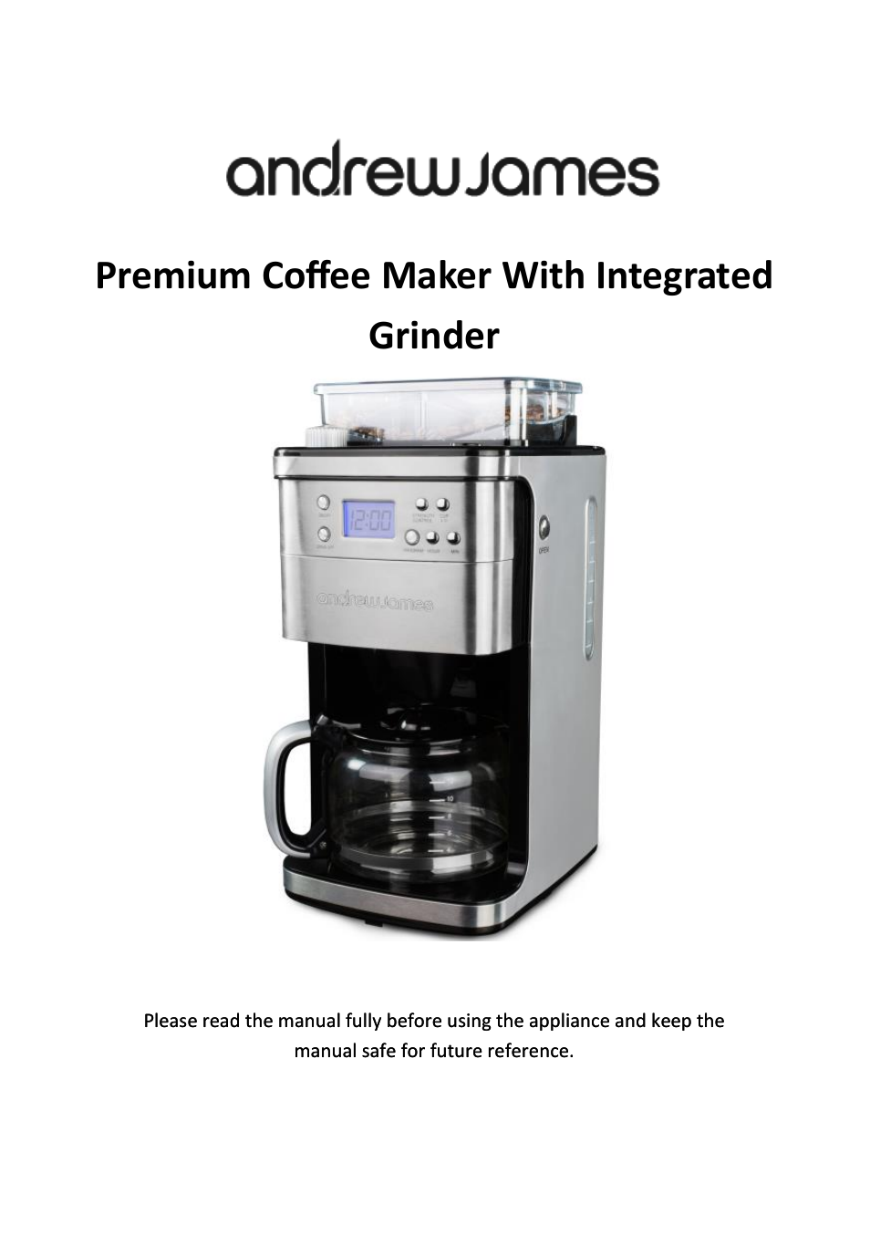 Andrew James AJ000575 Premium Filter Coffee Maker with Grinder User Manual | 12 pages