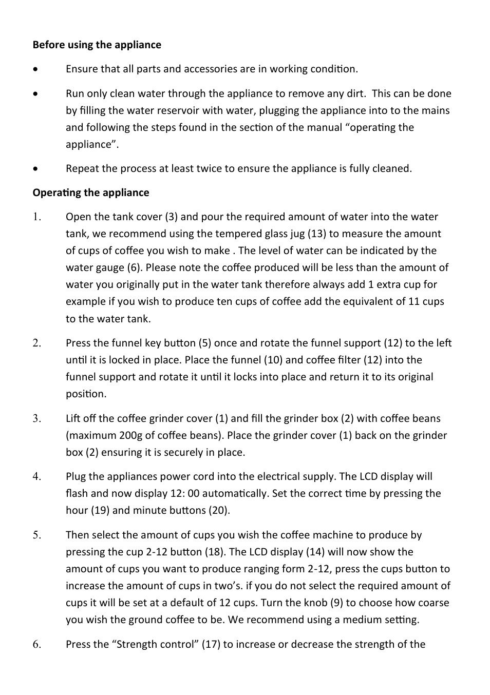 Andrew James AJ000575 Premium Filter Coffee Maker with Grinder User Manual | Page 6 / 12
