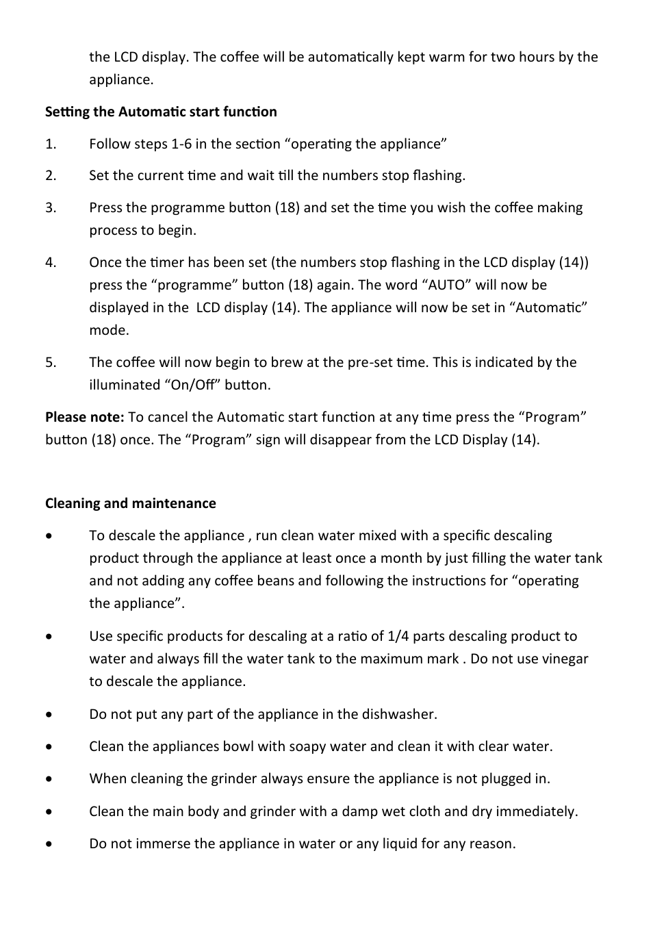 Andrew James AJ000575 Premium Filter Coffee Maker with Grinder User Manual | Page 8 / 12