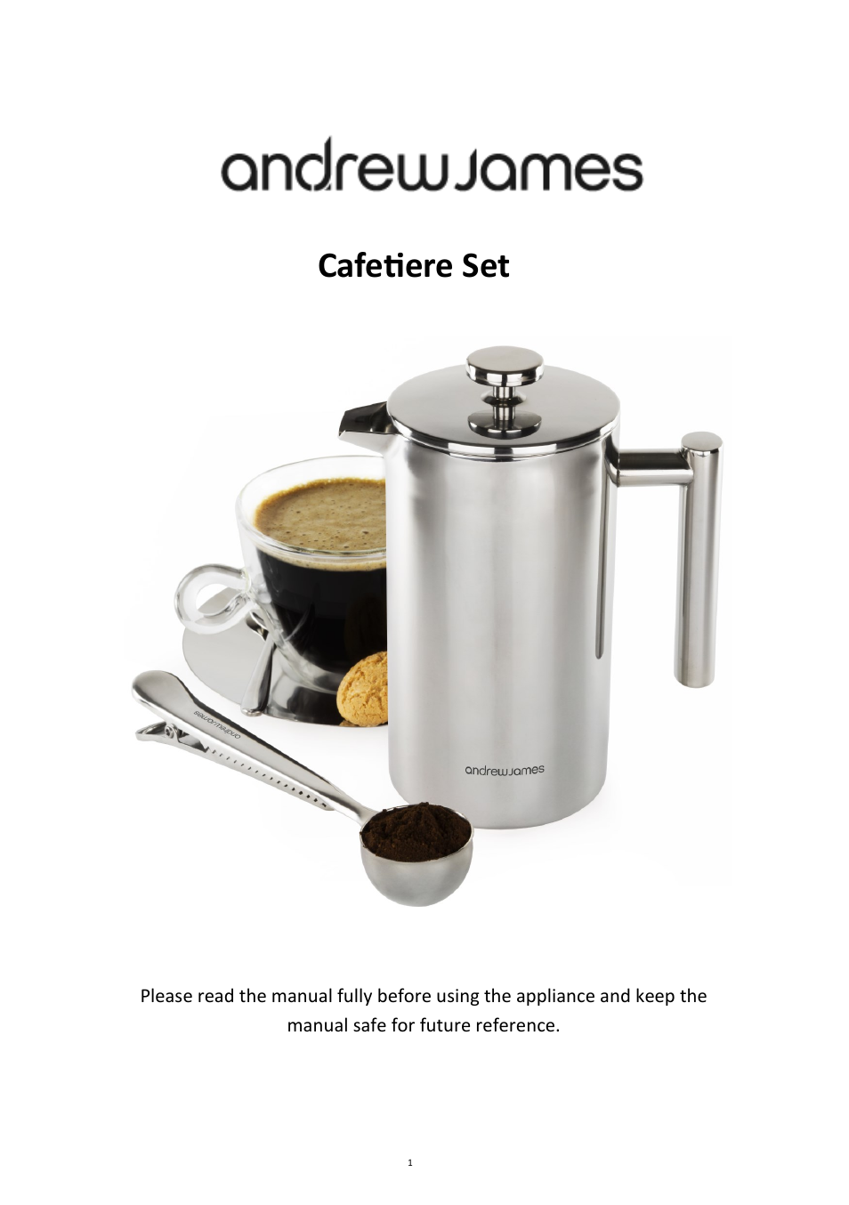 Andrew James AJ000349 350ml Cafetiere and Measuring Spoon User Manual | 3 pages