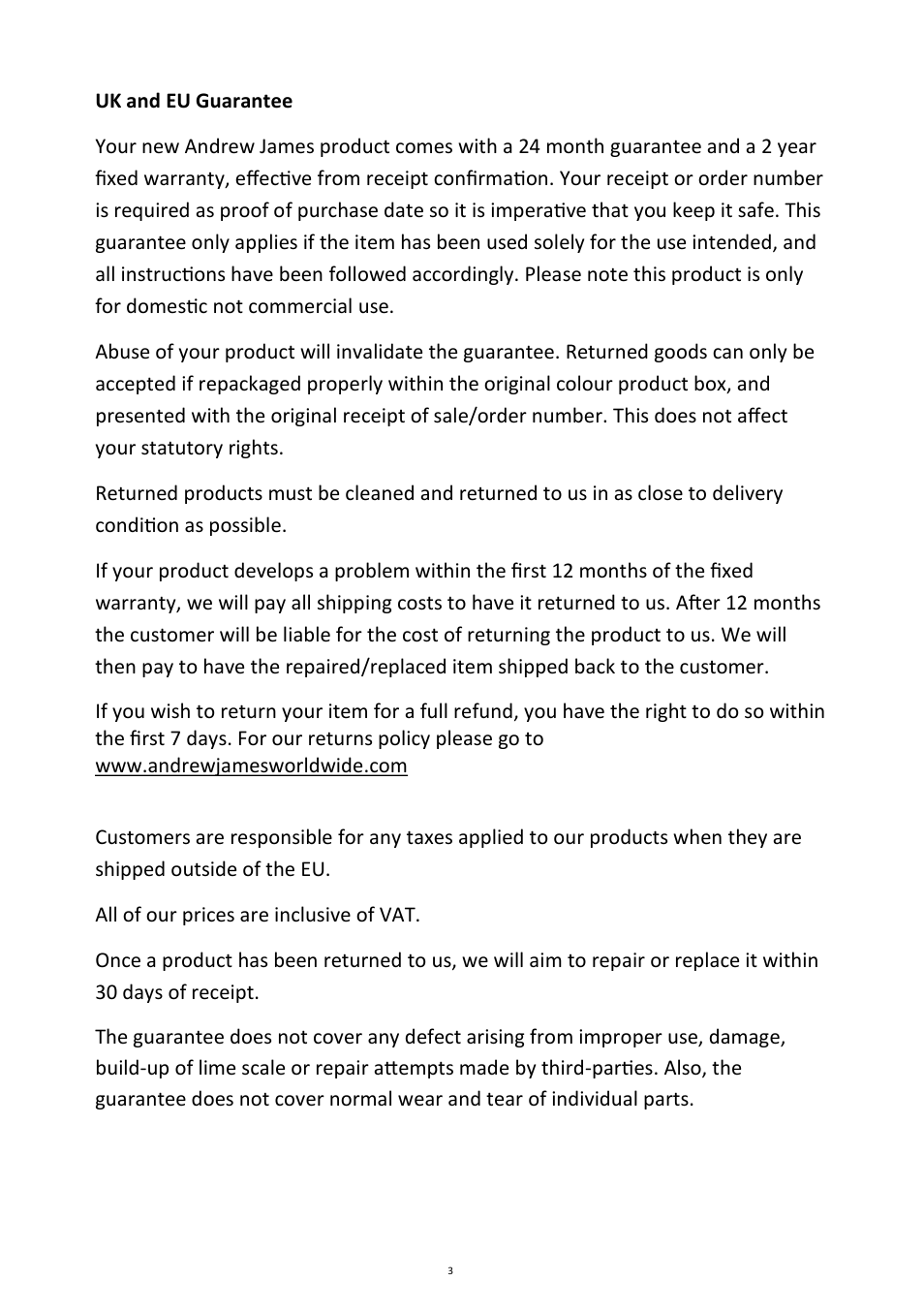 Andrew James AJ000349 350ml Cafetiere and Measuring Spoon User Manual | Page 3 / 3