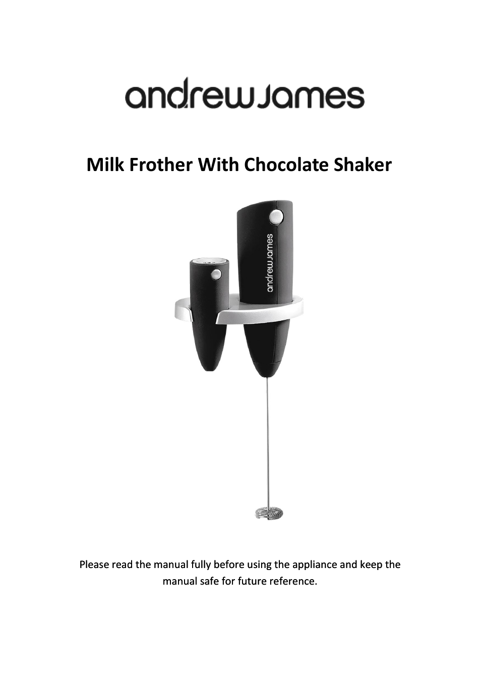 Andrew James AJ000577 Milk Frother with Shaker and Wall Mount User Manual | 5 pages
