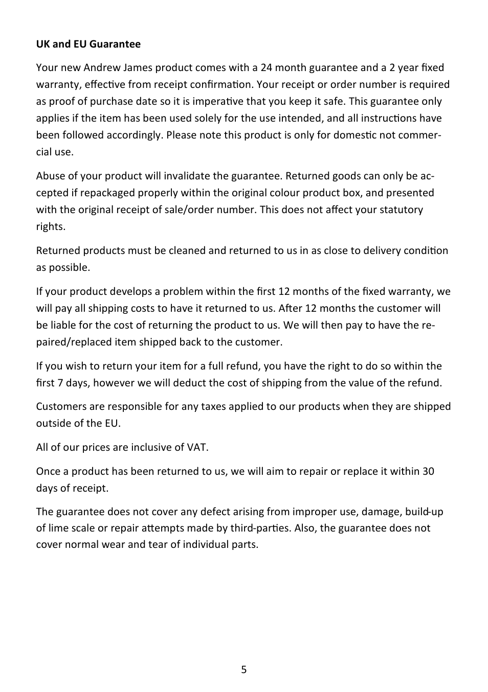 Andrew James AJ000577 Milk Frother with Shaker and Wall Mount User Manual | Page 5 / 5