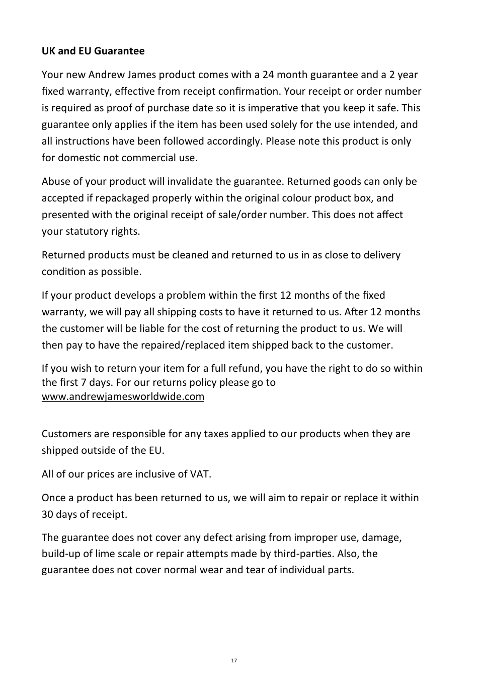 Andrew James AJ000213 Smoothie Maker User Manual | Page 17 / 20