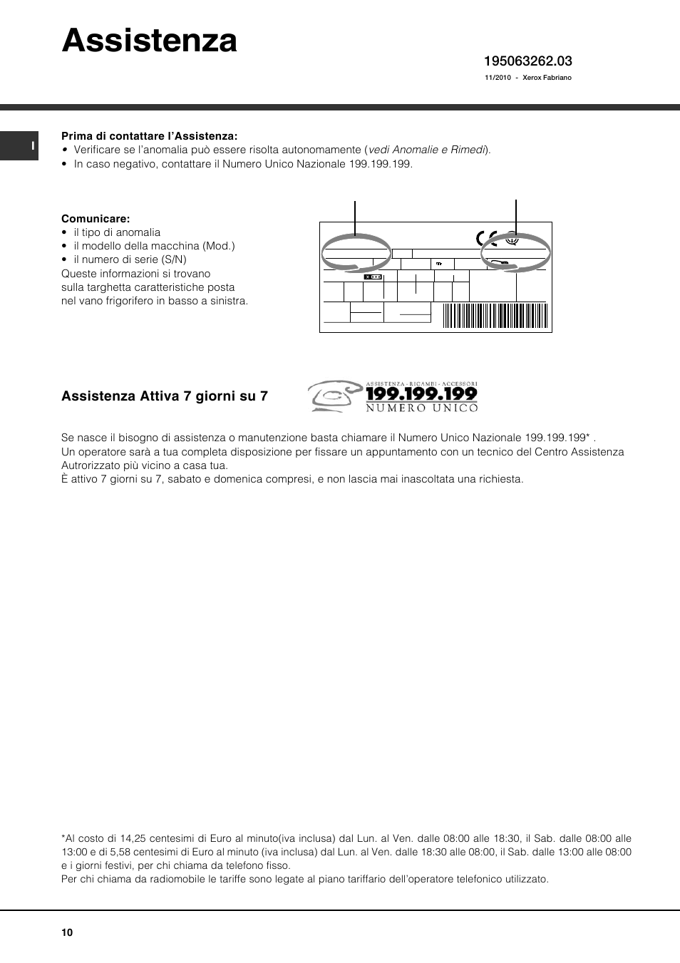 Assistenza, Assistenza attiva 7 giorni su 7, Modello numero di serie | Ariston BMBL 2022 User Manual | Page 10 / 52
