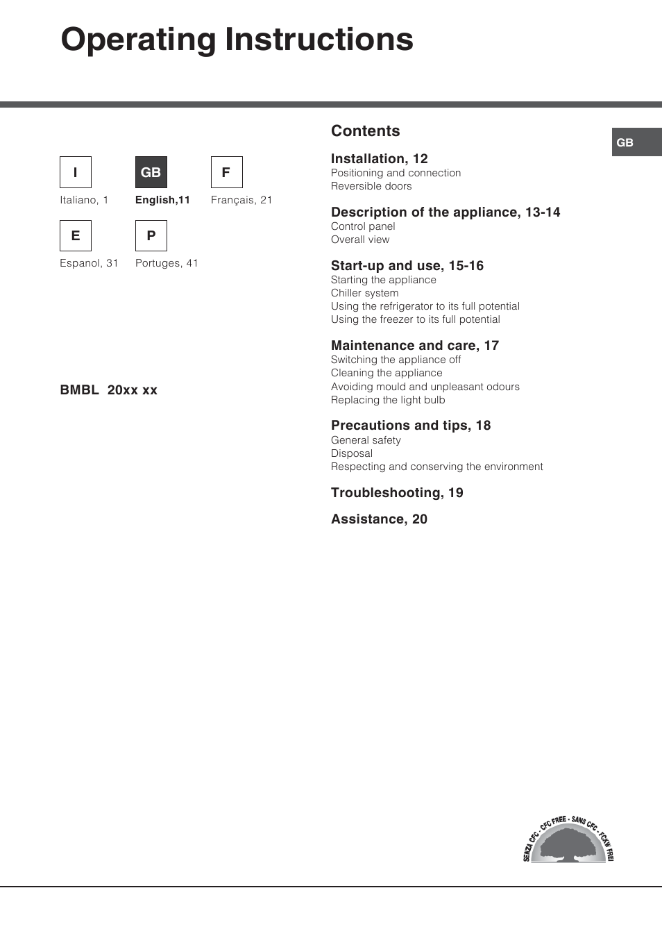 Operating instructions | Ariston BMBL 2022 User Manual | Page 11 / 52