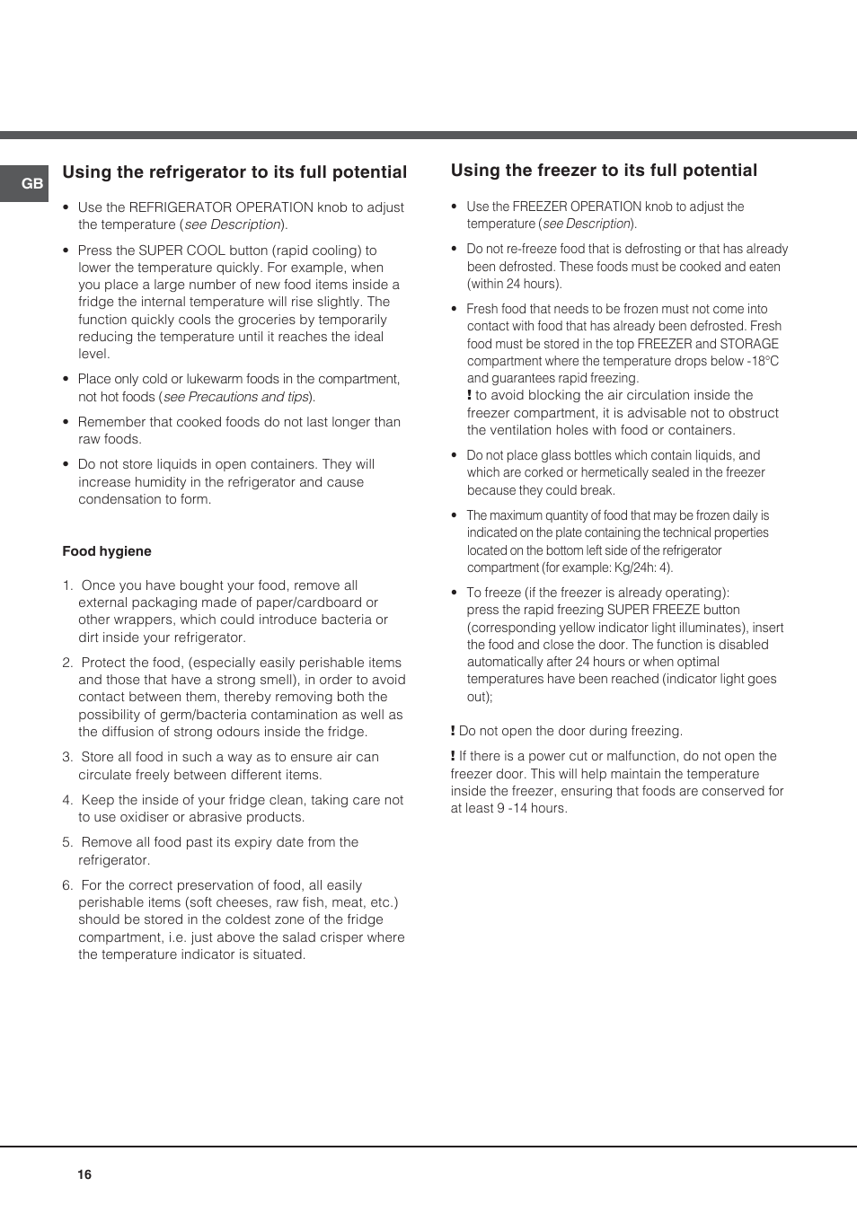 Using the freezer to its full potential, Using the refrigerator to its full potential | Ariston BMBL 2022 User Manual | Page 16 / 52