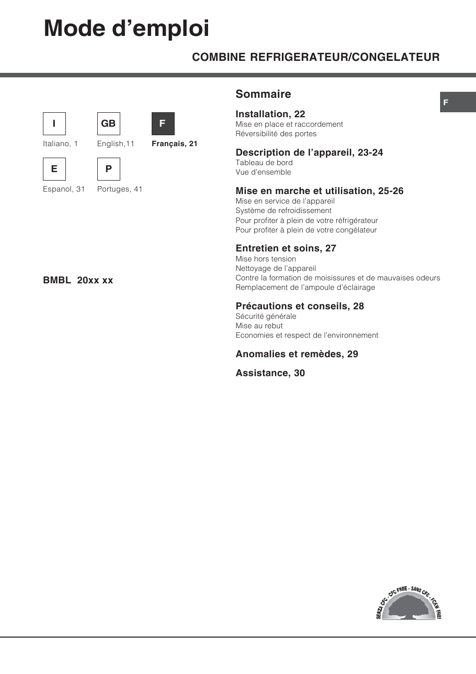 Mode d’emploi | Ariston BMBL 2022 User Manual | Page 21 / 52