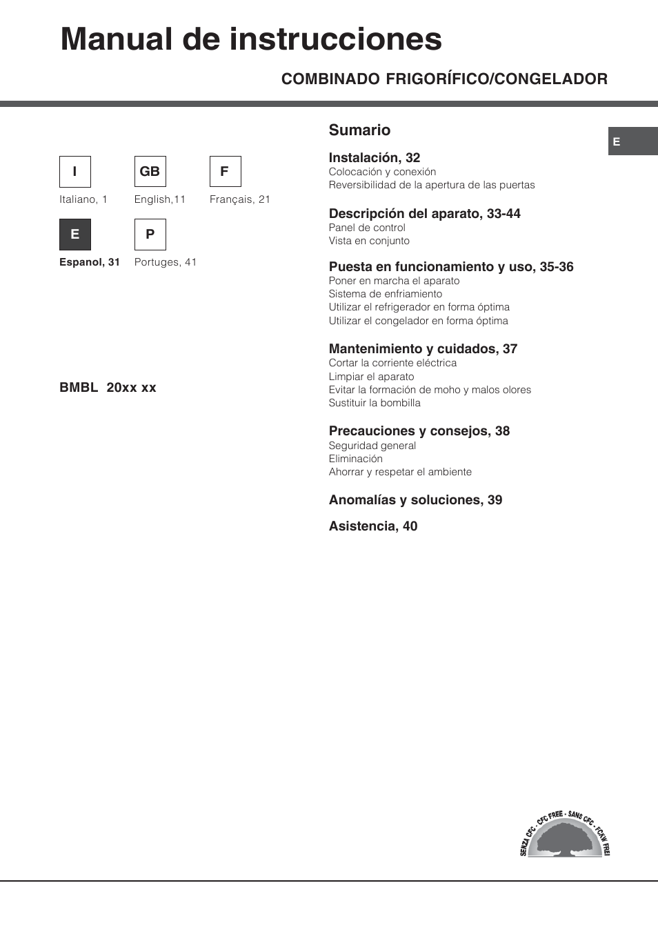 Manual de instrucciones | Ariston BMBL 2022 User Manual | Page 31 / 52
