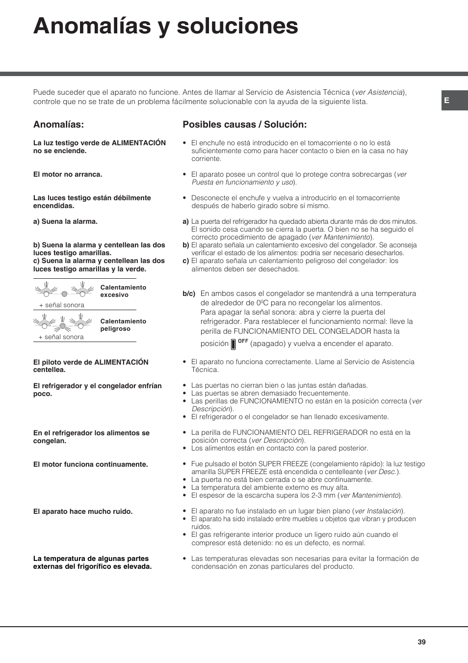 Anomalías y soluciones, Anomalías, Posibles causas / solución | Ariston BMBL 2022 User Manual | Page 39 / 52