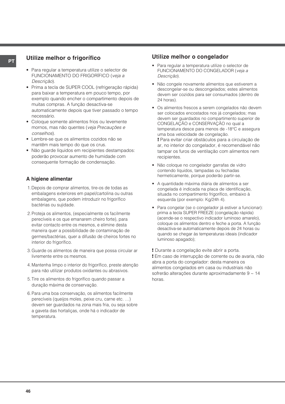 Utilize melhor o congelador, Utilize melhor o frigorífico | Ariston BMBL 2022 User Manual | Page 46 / 52