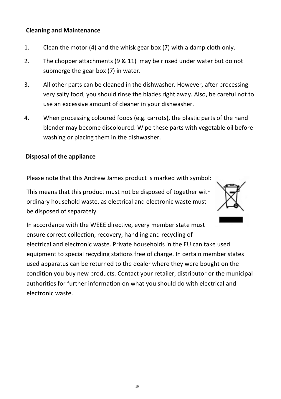 Andrew James AJ000022 Hand Blender User Manual | Page 10 / 13