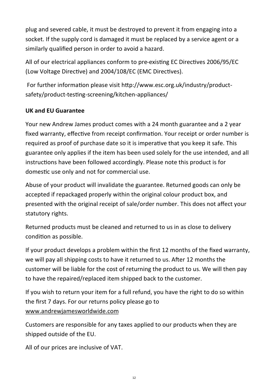 Andrew James AJ000022 Hand Blender User Manual | Page 12 / 13