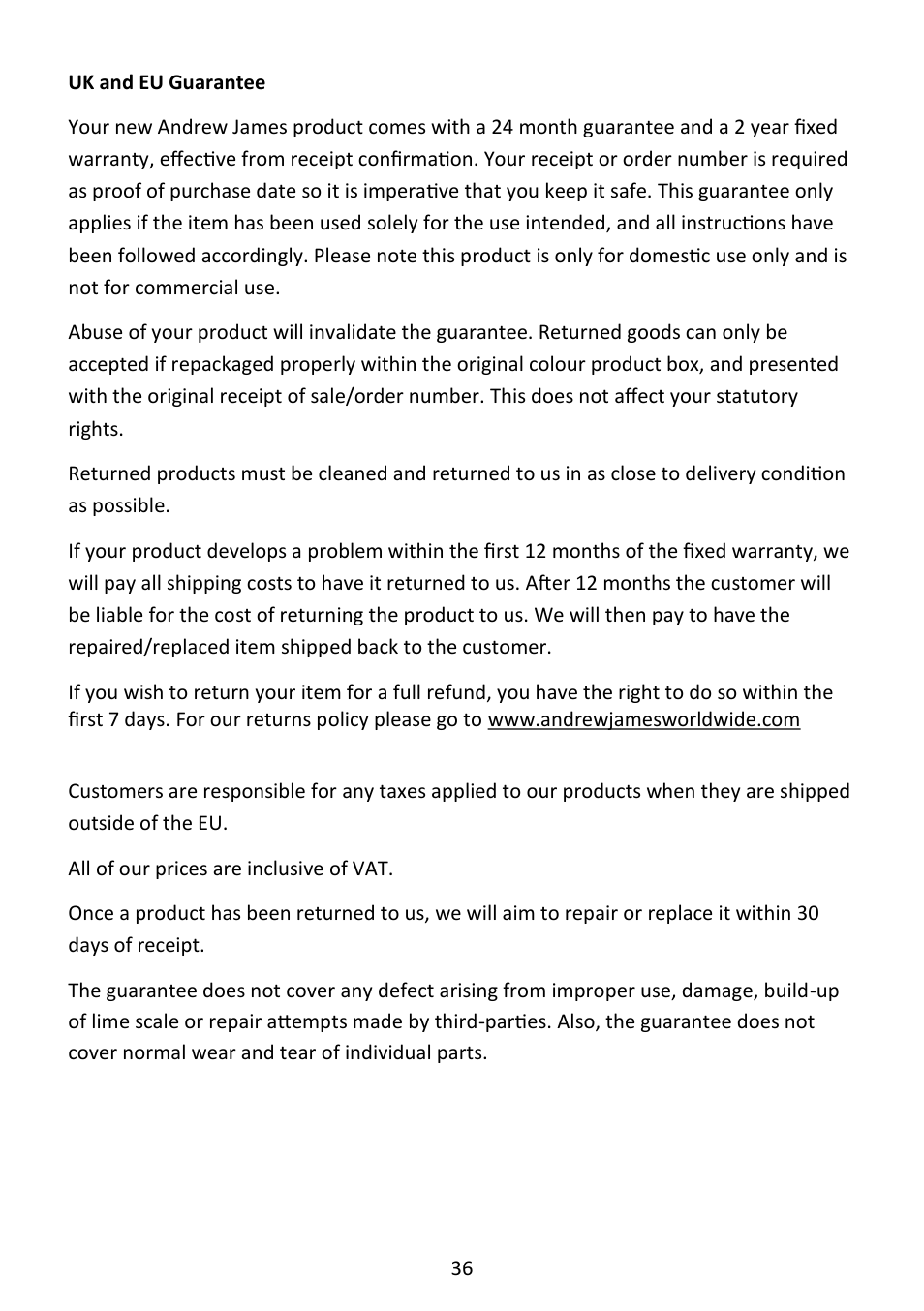 Andrew James AJ000573 Premium Bread Maker with Integrated Scales User Manual | Page 36 / 38