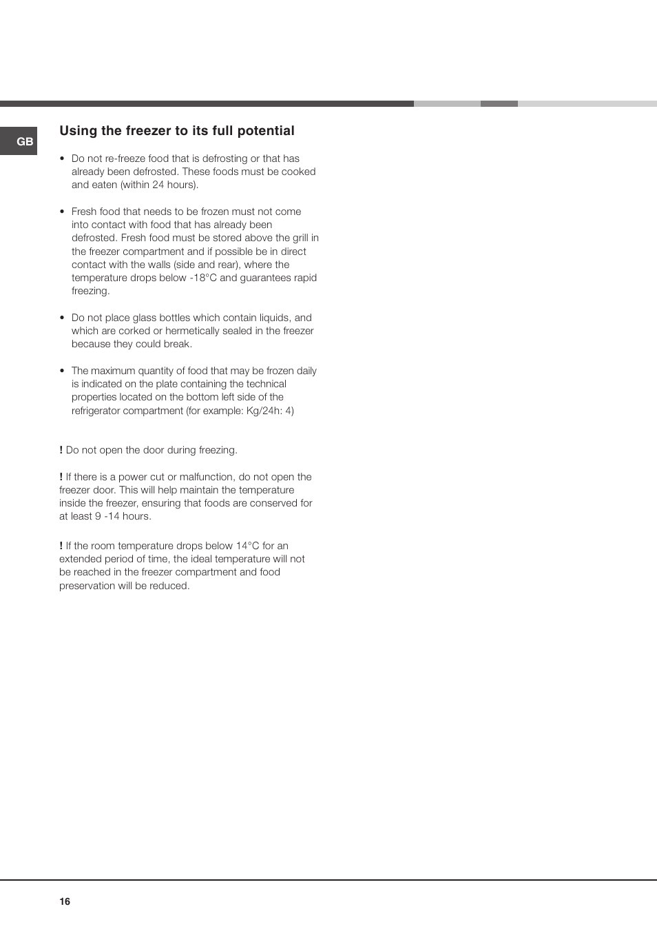 Using the freezer to its full potential | Ariston MTM 1711 User Manual | Page 16 / 52
