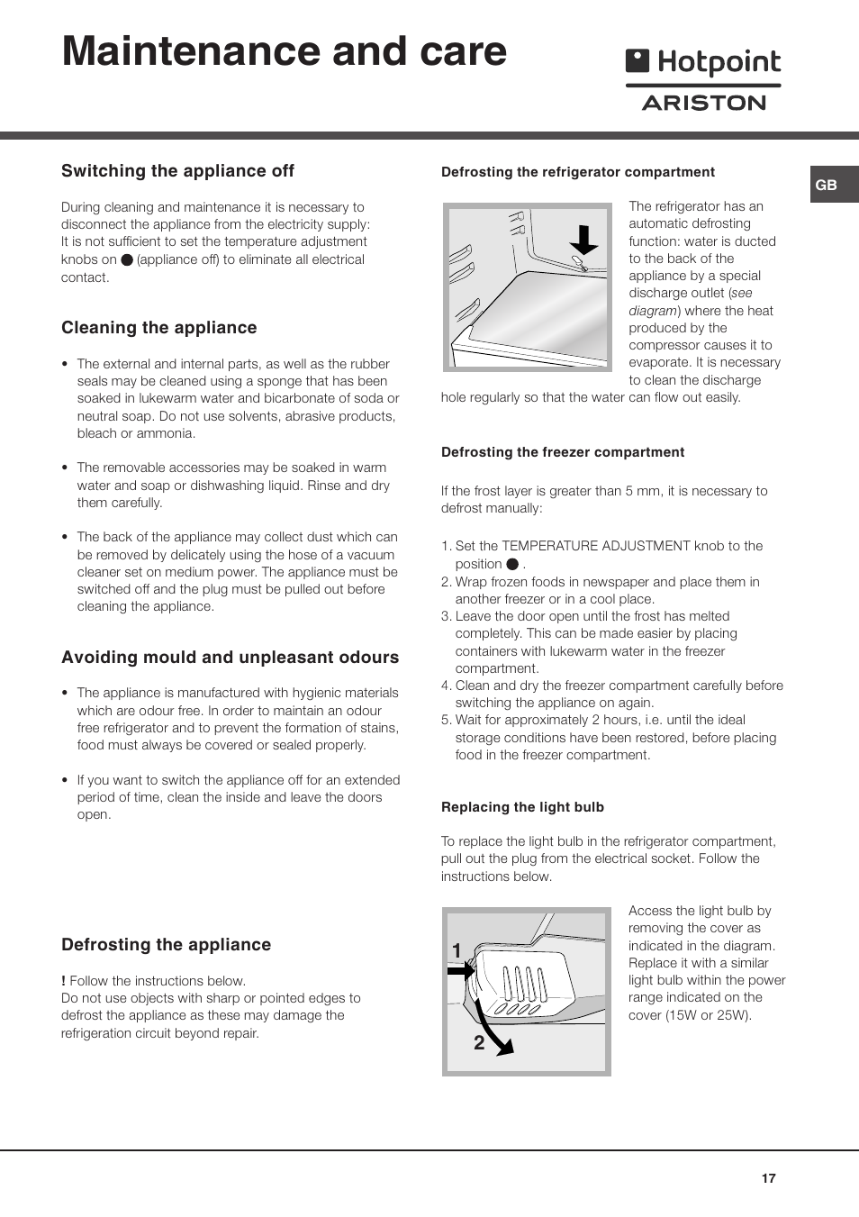 Maintenance and care | Ariston MTM 1711 User Manual | Page 17 / 52