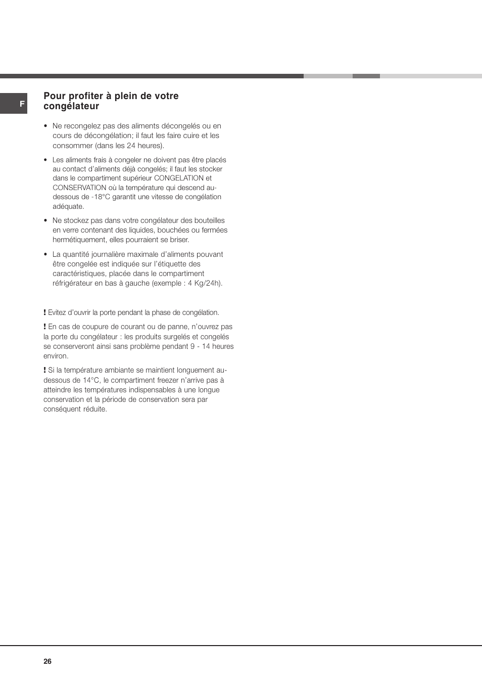 Pour profiter à plein de votre congélateur | Ariston MTM 1711 User Manual | Page 26 / 52