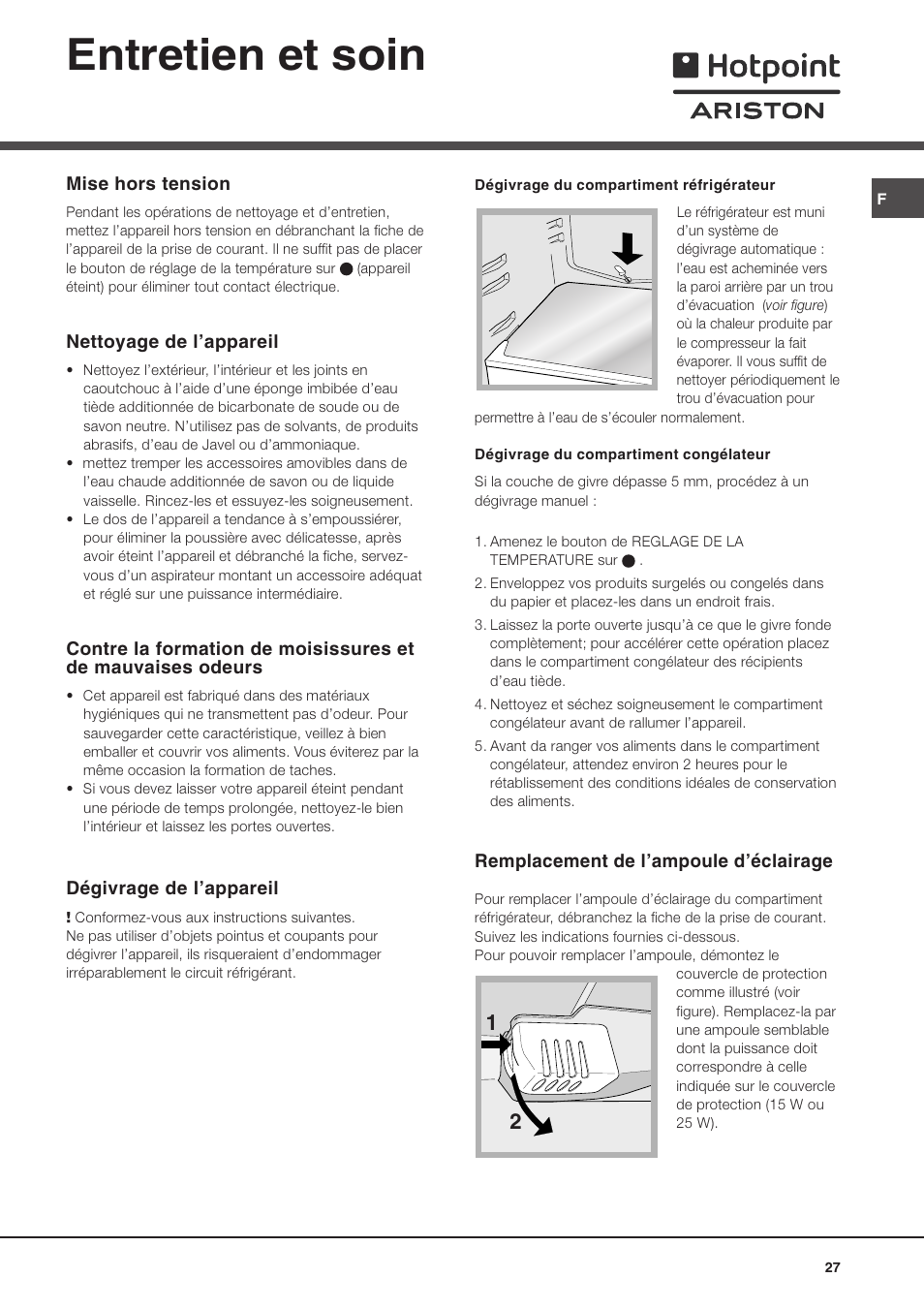 Entretien et soin | Ariston MTM 1711 User Manual | Page 27 / 52