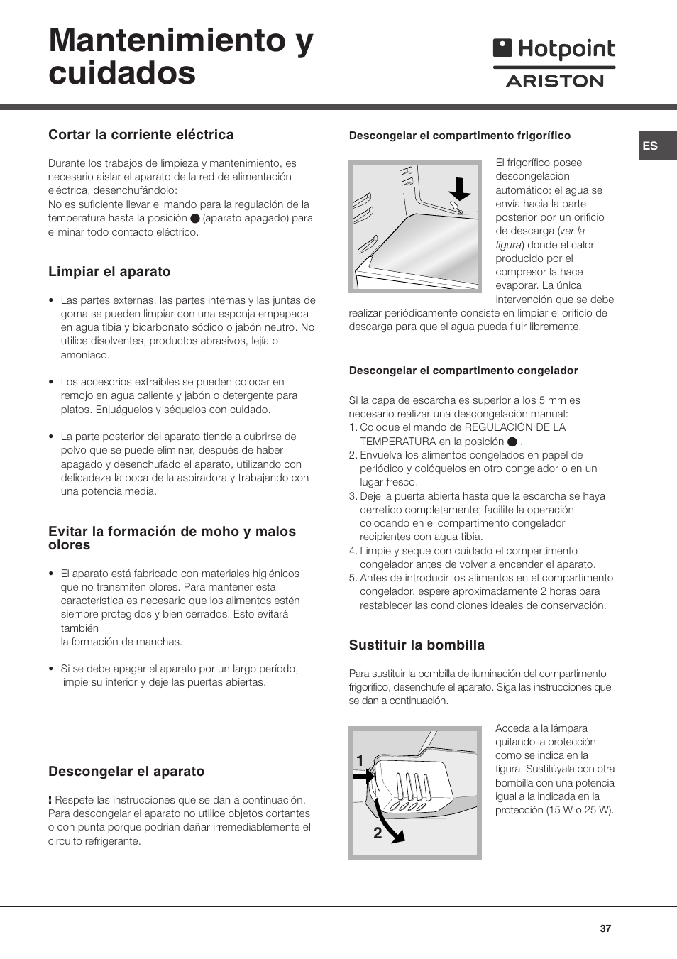 Mantenimiento y cuidados | Ariston MTM 1711 User Manual | Page 37 / 52