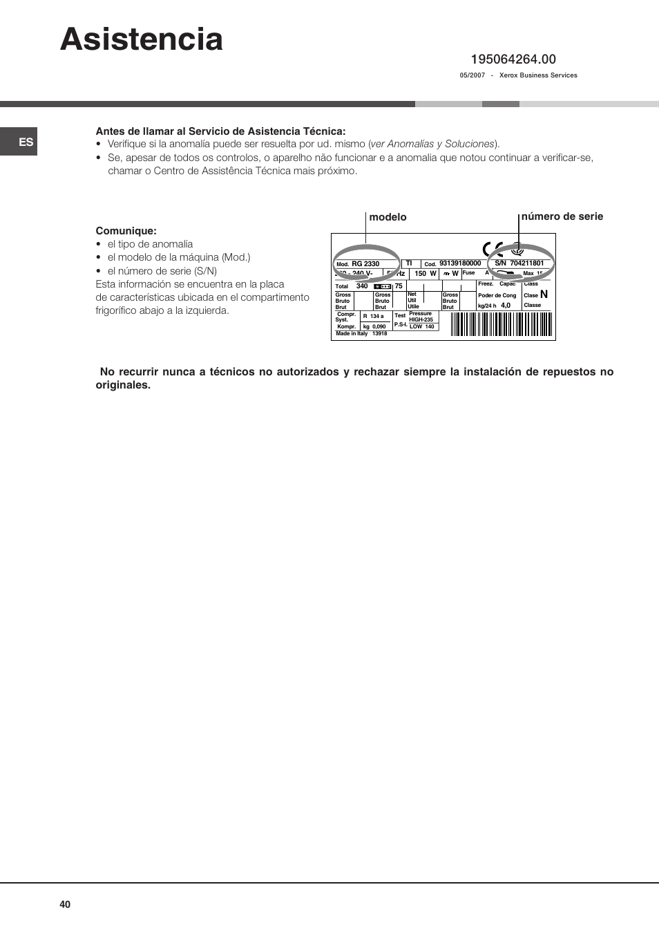 Asistencia, Modelo número de serie | Ariston MTM 1711 User Manual | Page 40 / 52
