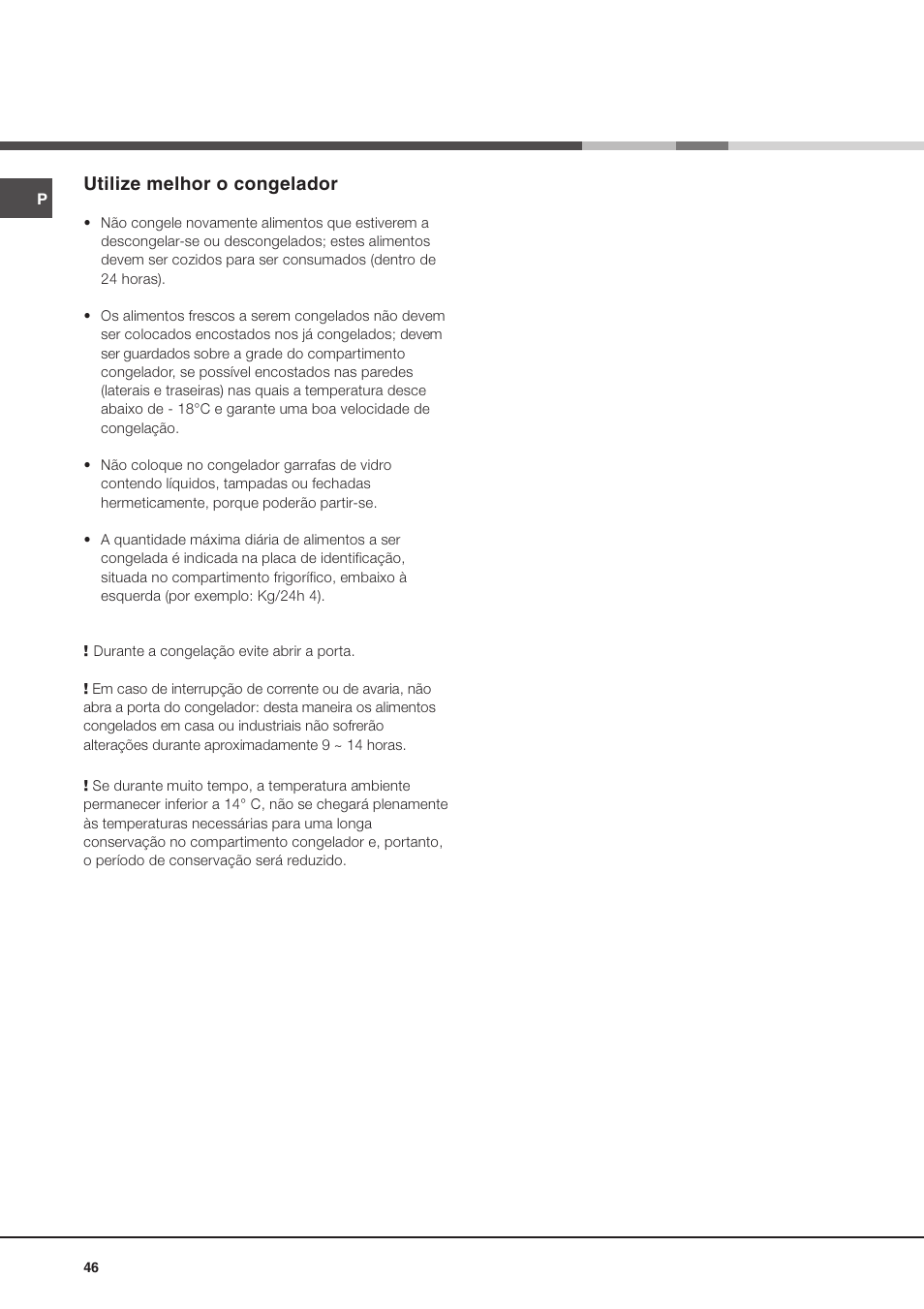 Utilize melhor o congelador | Ariston MTM 1711 User Manual | Page 46 / 52