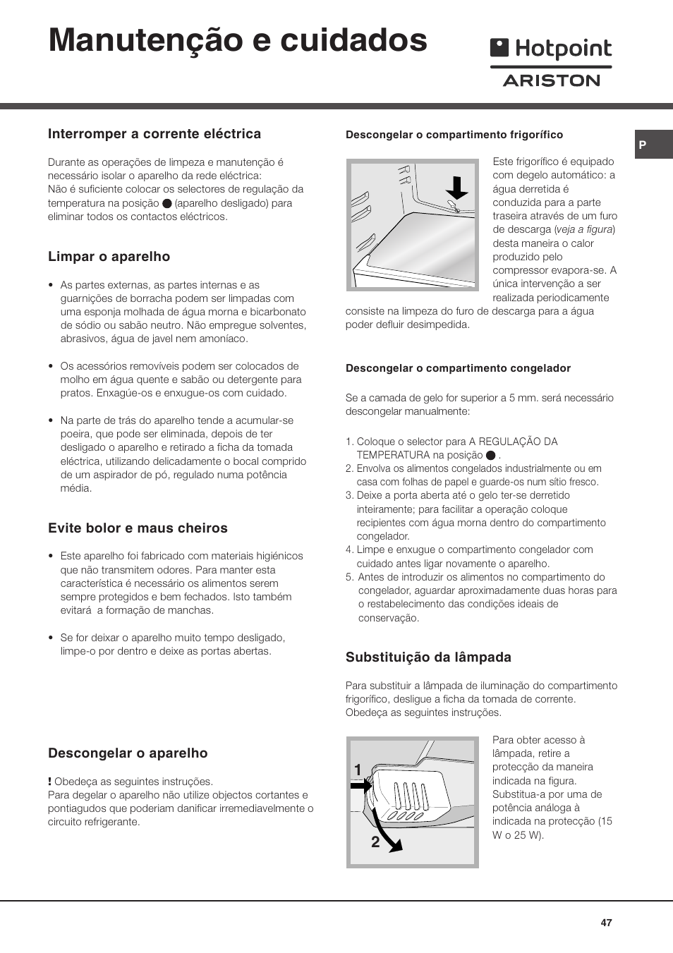 Manutenção e cuidados | Ariston MTM 1711 User Manual | Page 47 / 52