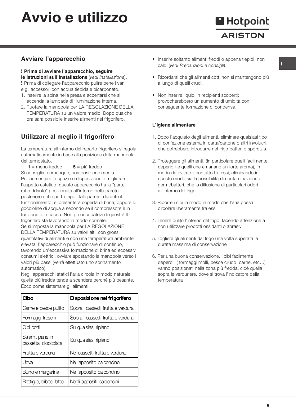 Avvio e utilizzo | Ariston MTM 1711 User Manual | Page 5 / 52