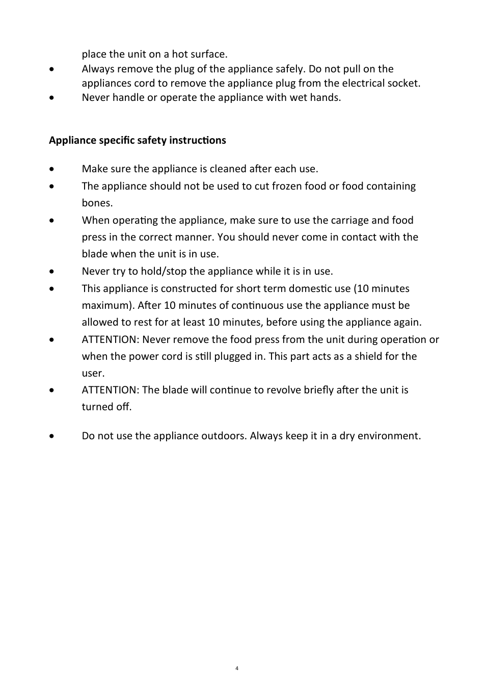Andrew James AJ000035 22CM Food Slicer User Manual | Page 4 / 10