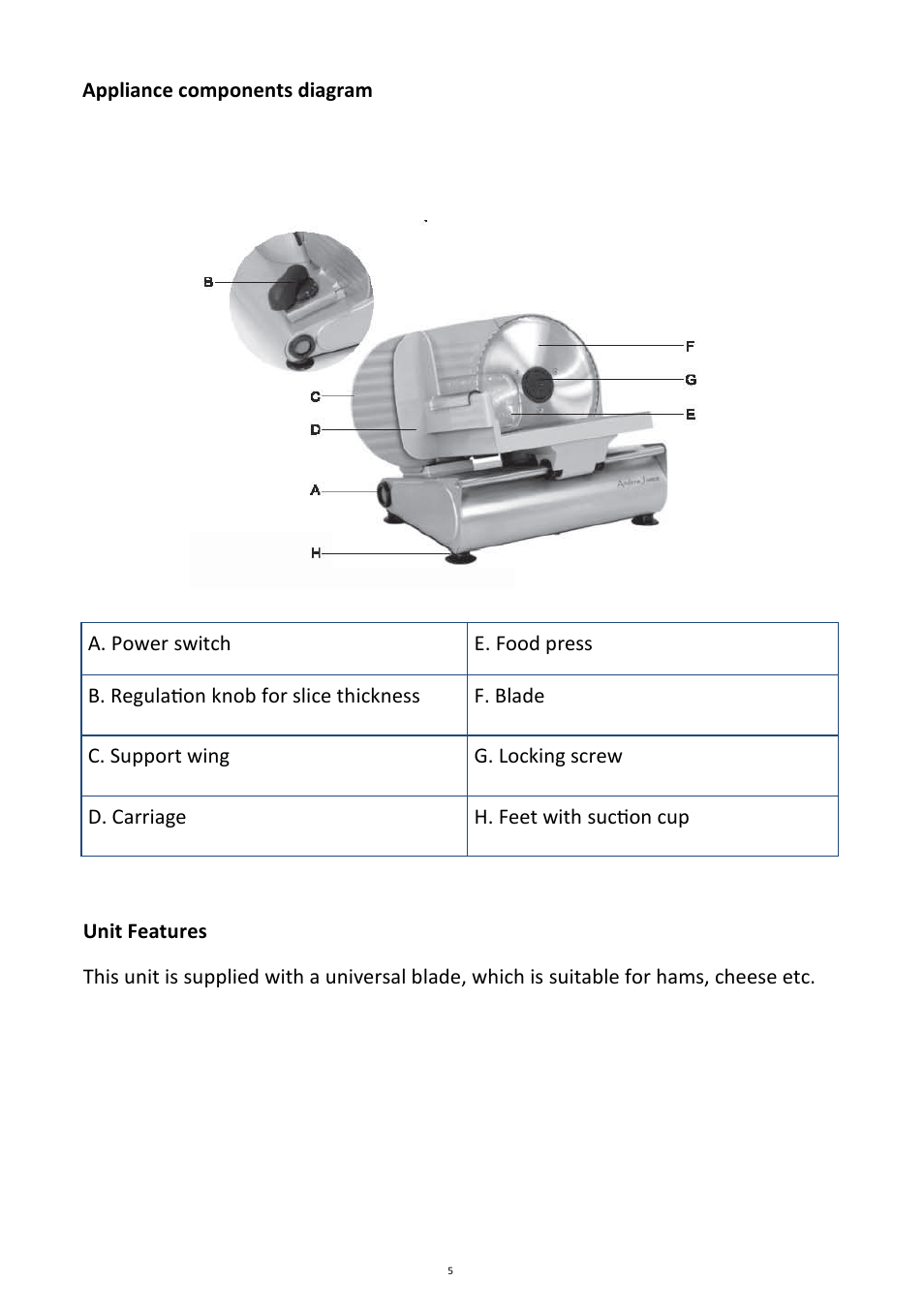 Andrew James AJ000035 22CM Food Slicer User Manual | Page 5 / 10