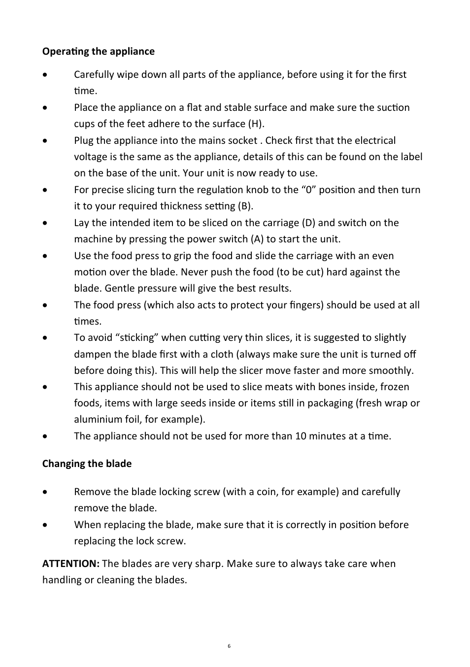 Andrew James AJ000035 22CM Food Slicer User Manual | Page 6 / 10
