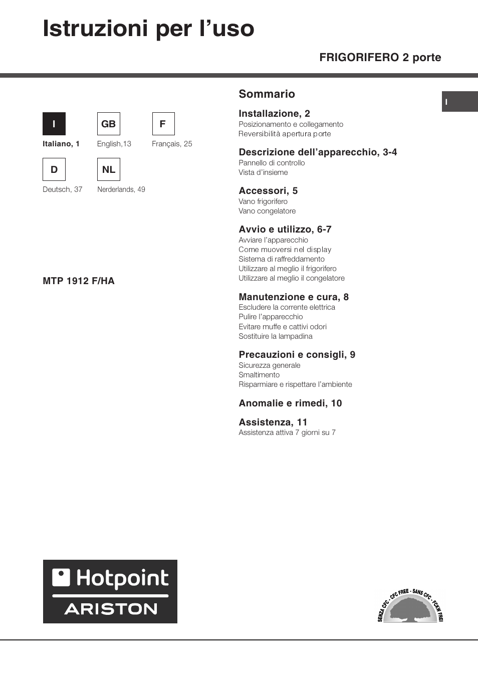 Ariston MTP 1912 F/HA User Manual | 60 pages