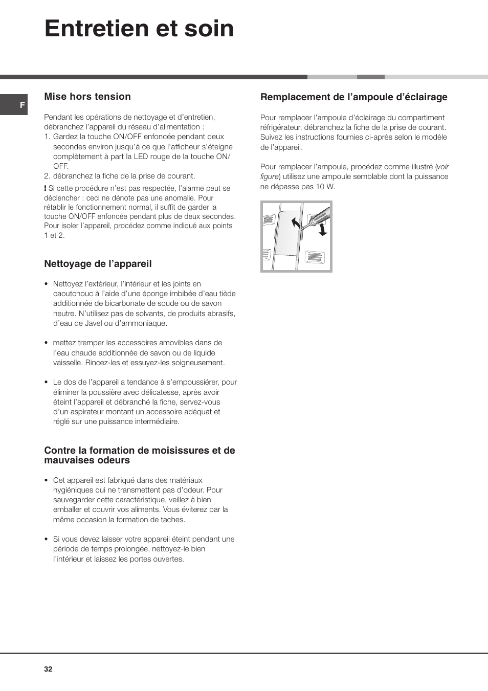 Entretien et soin | Ariston MTP 1912 F/HA User Manual | Page 32 / 60