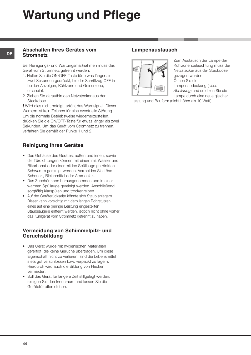 Wartung und pflege | Ariston MTP 1912 F/HA User Manual | Page 44 / 60