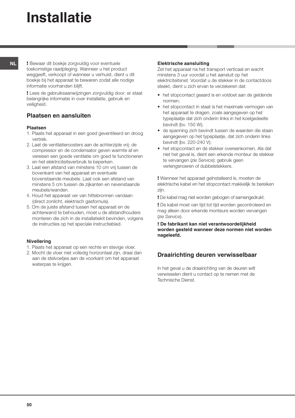Installatie | Ariston MTP 1912 F/HA User Manual | Page 50 / 60