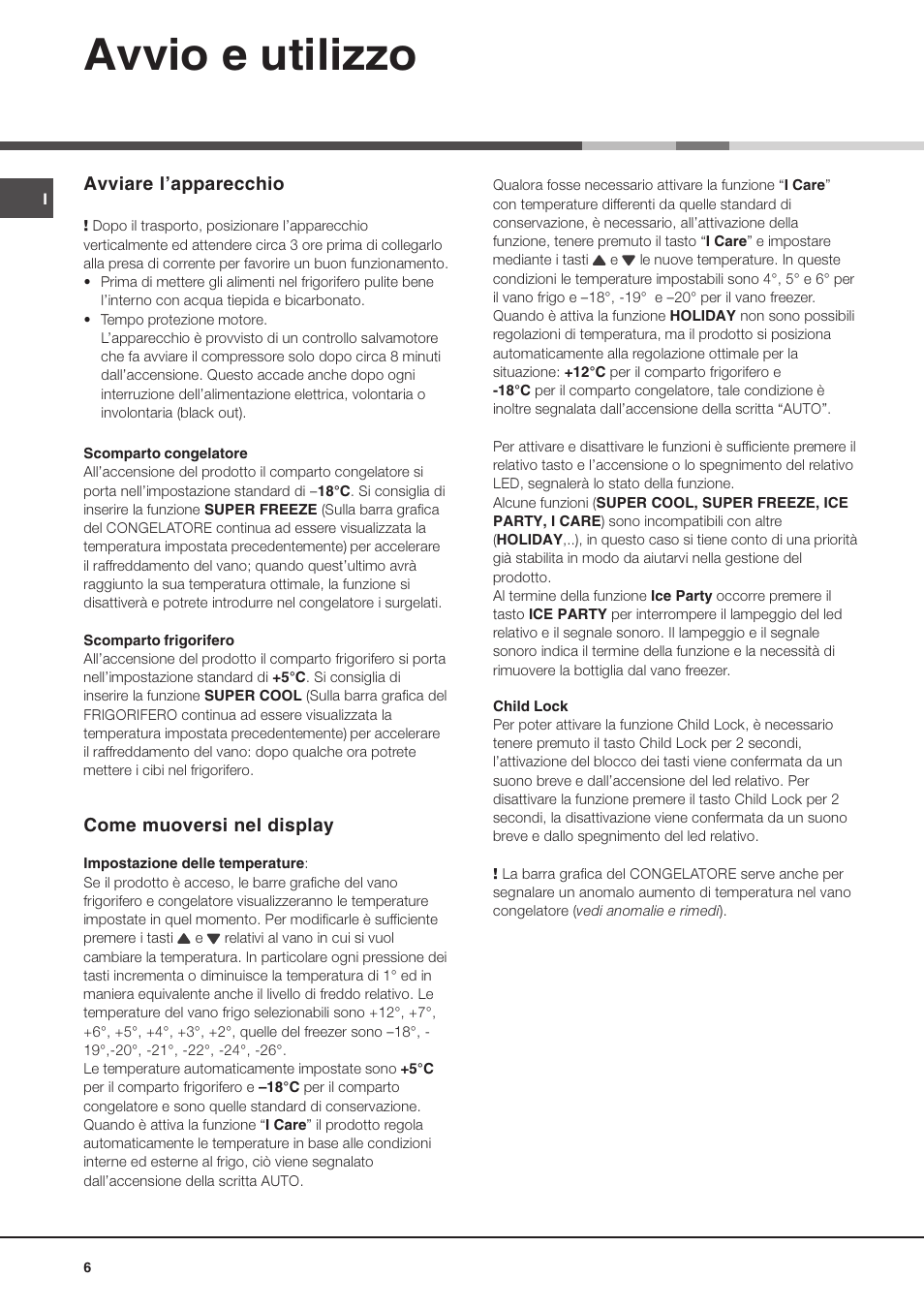 Avvio e utilizzo, Avviare lapparecchio, Come muoversi nel display | Ariston MTP 1912 F/HA User Manual | Page 6 / 60