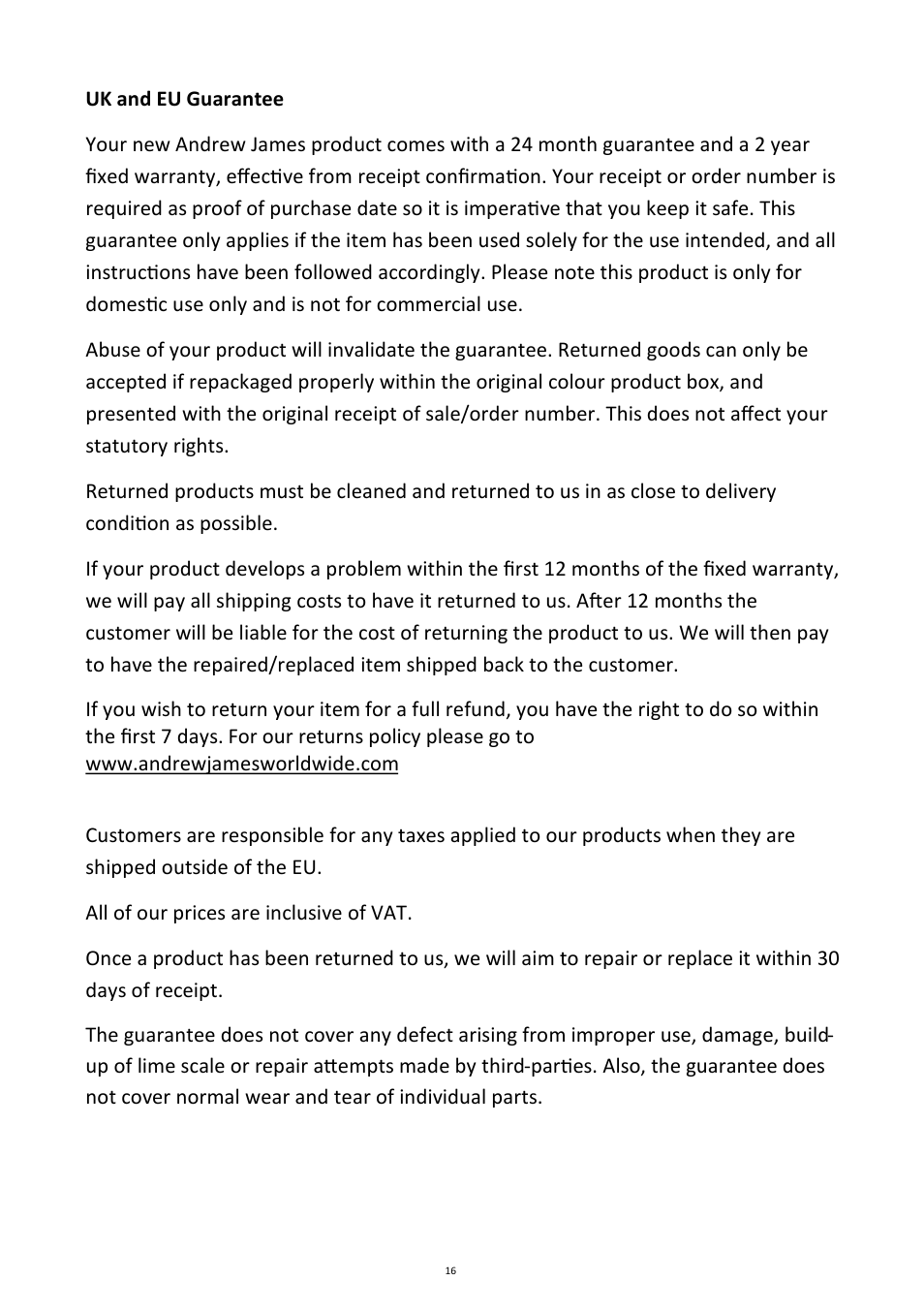 Andrew James AJ000132 Premium Meat Grinder User Manual | Page 16 / 18
