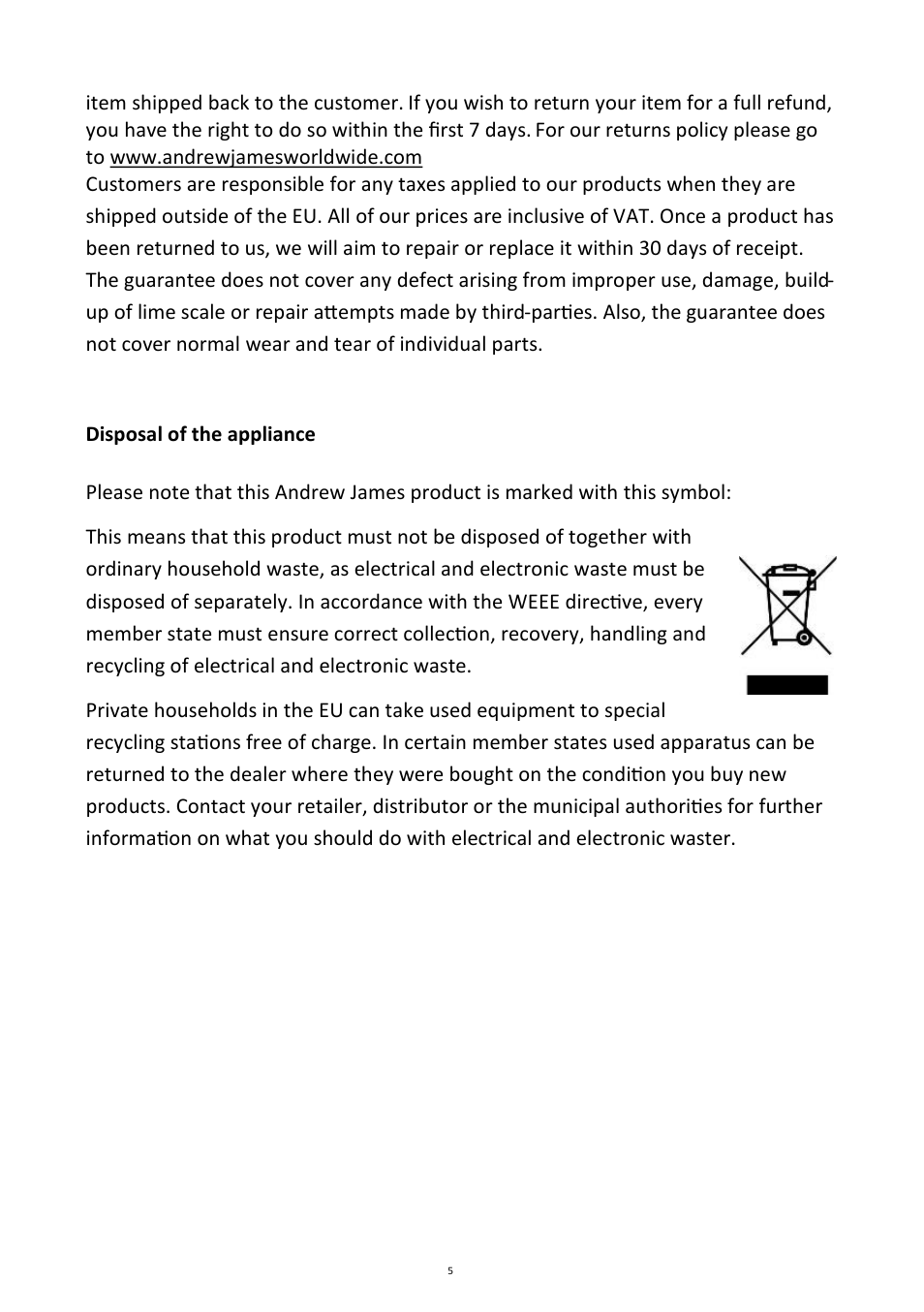 Andrew James AJ000147 Kitchen Scales User Manual | Page 5 / 5