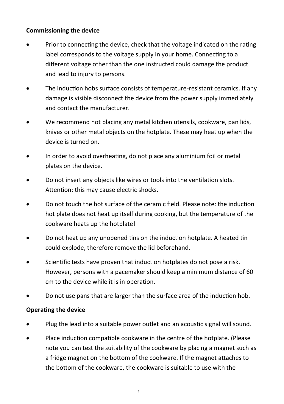 Andrew James AJ000058 Induction Hob User Manual | Page 5 / 11