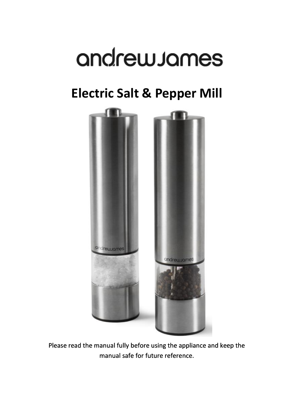 Andrew James AJ000568 Electric Salt and Pepper Mill Set User Manual | 3 pages