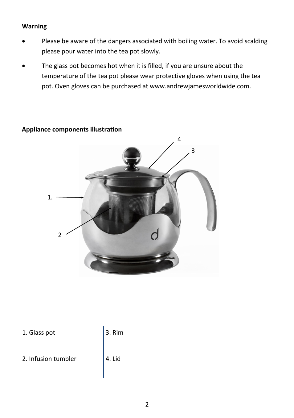Andrew James AJ000514 Infusion Teapot User Manual | Page 2 / 3