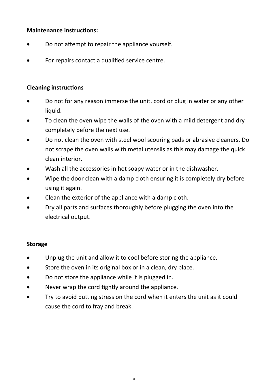 Andrew James AJ000299 Mini Oven and Grill User Manual | Page 8 / 11