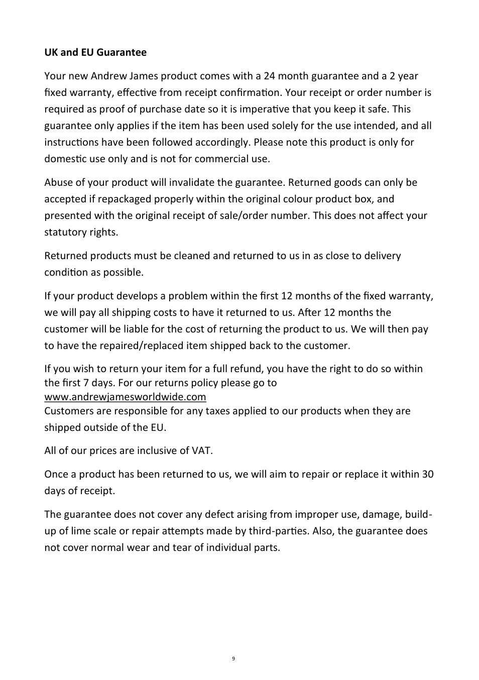Andrew James AJ000299 Mini Oven and Grill User Manual | Page 9 / 11
