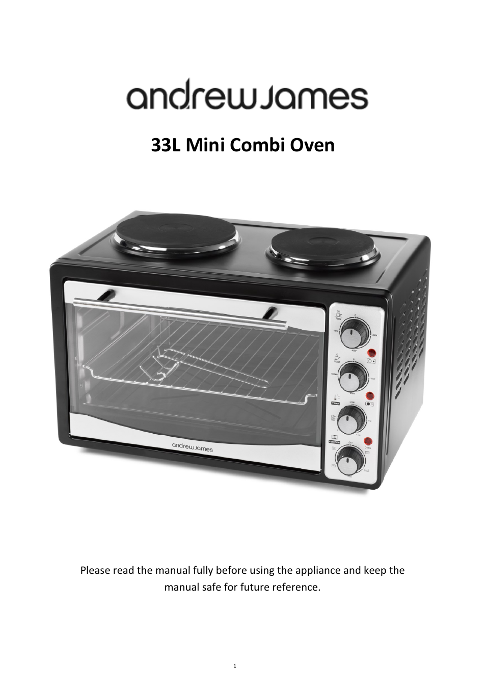 Andrew James AJ000548 33 Litre Mini Oven with Double Hob User Manual | 12 pages