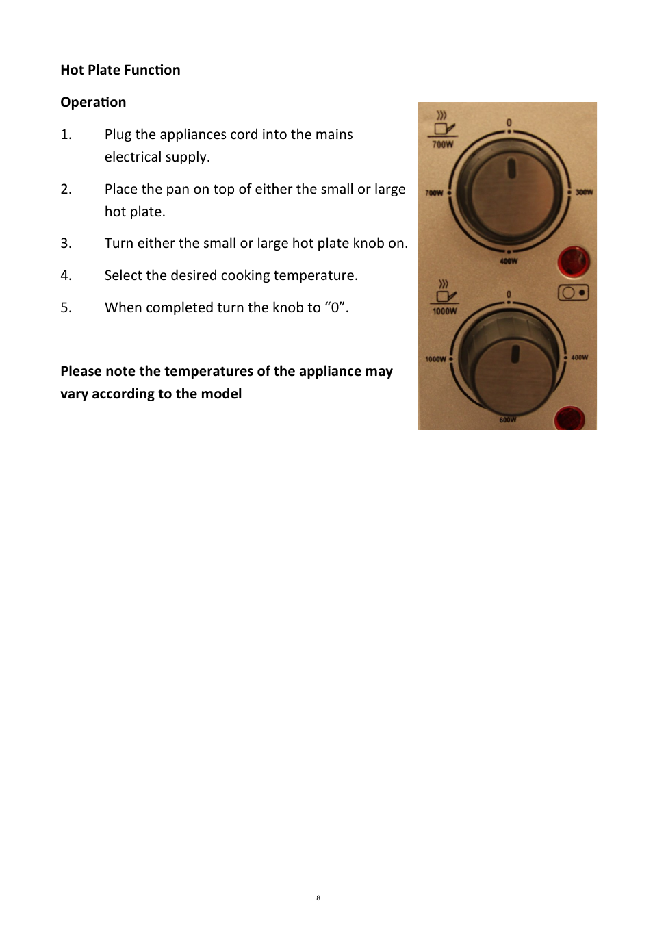 Andrew James AJ000548 33 Litre Mini Oven with Double Hob User Manual | Page 8 / 12